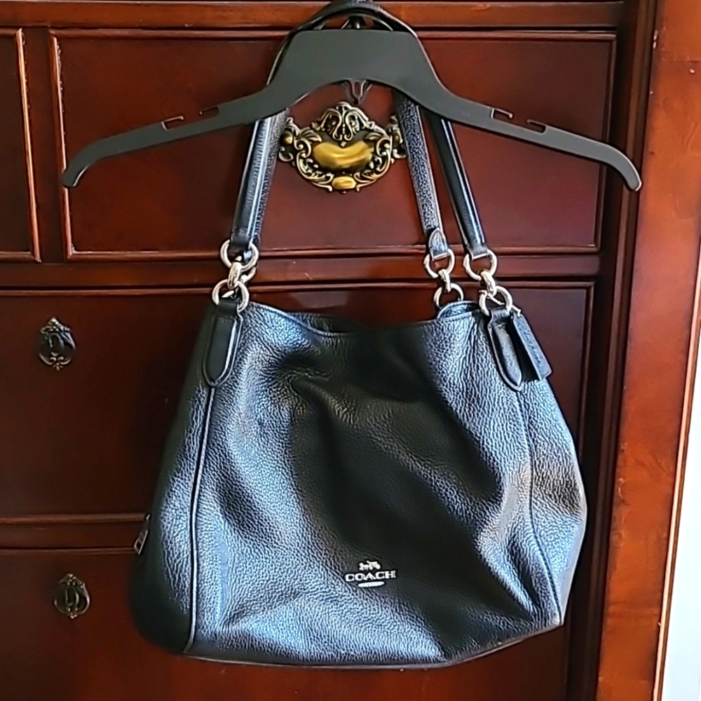 Coach leather bag. Black with silver hardware.